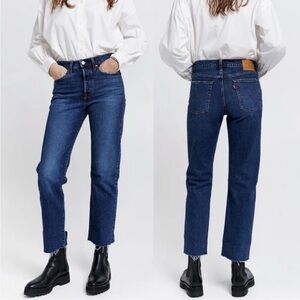 Levi’s Wedgie Straight Leg Jeans Ankle Raw Hem Button Fly Salsa Roll 32x28